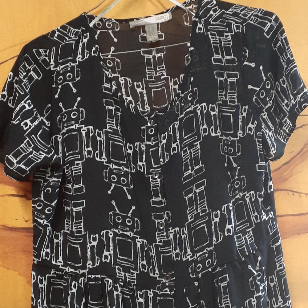 Love 21 Robot Print Black/White Dress Size XS